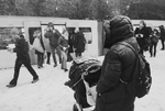 Snøvær over Majorstua stasjon -svart-hvitt